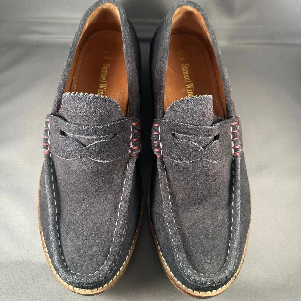 Samuel Windsor Grey Blue Suede Penny Loafers 7.5 US 6.5 UK Slip On Casual Shoes
